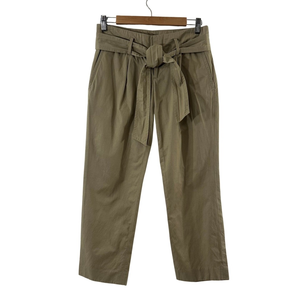 Banana Republic Khaki Paperbag Waist Pants Womens 4 Cotton Nylon Straight Leg